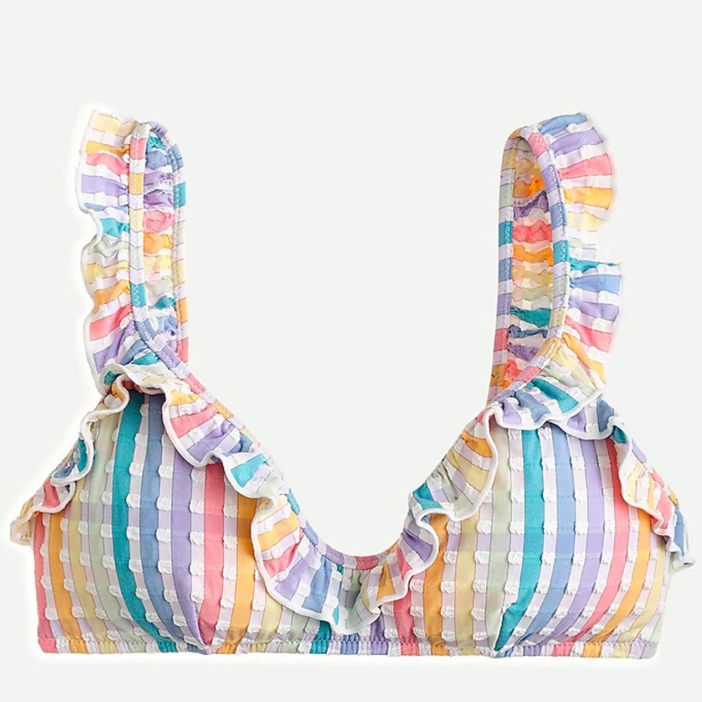 Ruffle french bikini top in rainbow seersucker - Picture 9 of 9